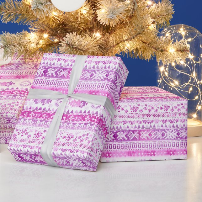 Pink White Cozy Stripes Christmas Wrapping Paper (Holidays)