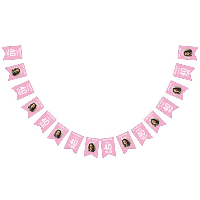 Pink White Custom 40th birthday bunting Bunting Flags (All)