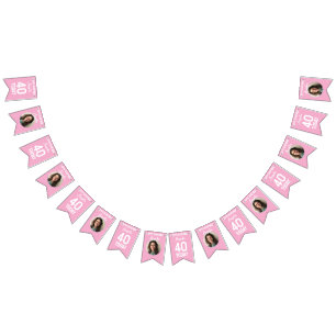 Pink White Custom 40th birthday bunting Flags