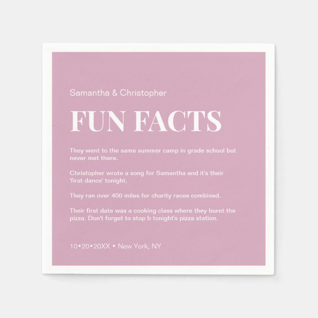 Pink white Custom fun fact typography Wedding  Napkin (Front)