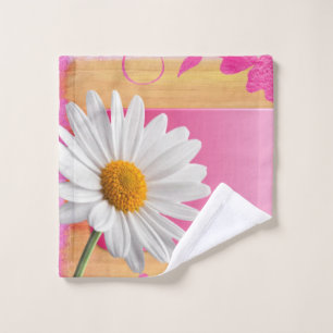 Pink White Daisy Floral  Bathroom Towel Sets