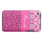 Pink & White Damask & Glitter Rhinestone Case