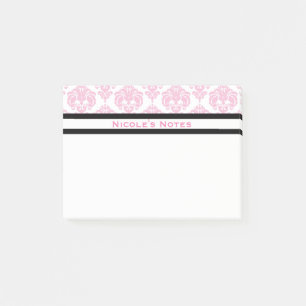 Pink & White Damask Pattern Modern Personalized Post-it Notes