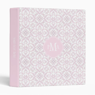 Pink & White Damask Pattern Monogram Binder