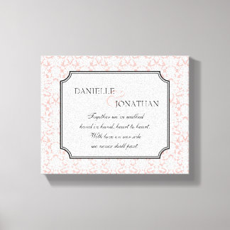 Pink white damask wedding personalized canvas art