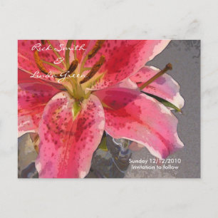 Pink & white Day Lily- Save the Date Announcement Postcard