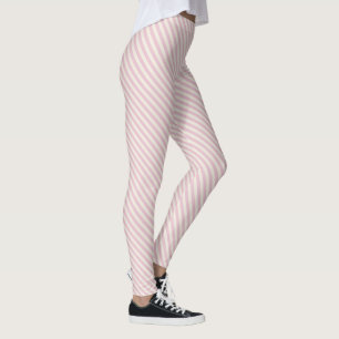 Pink White Diagonal Stripes Pattern Leggings
