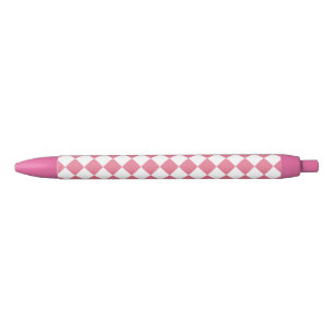 Pink White Diamond Chequered Pattern Black Ink Pen