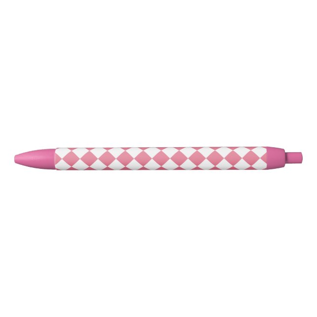 Pink White Diamond Chequered Pattern Black Ink Pen (Front)