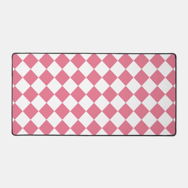 Pink White Diamond Chequered Pattern Desk Mat (Front)