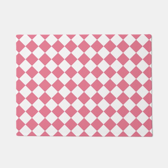 Pink White Diamond Chequered Pattern Doormat (Front)