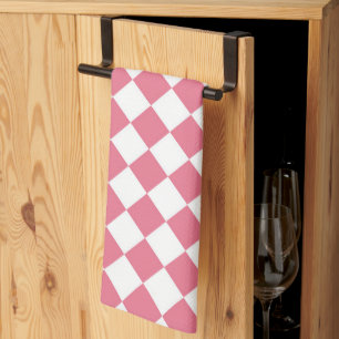 Pink White Diamond Chequered Pattern Kitchen Towel