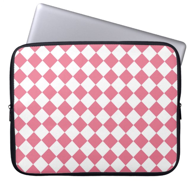 Pink White Diamond Chequered Pattern Laptop Sleeve (Front)