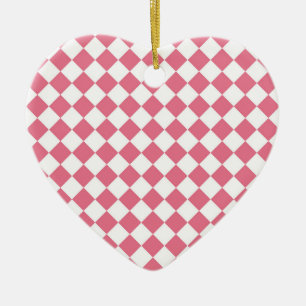 Pink White Diamond Chequered Pattern Ornament