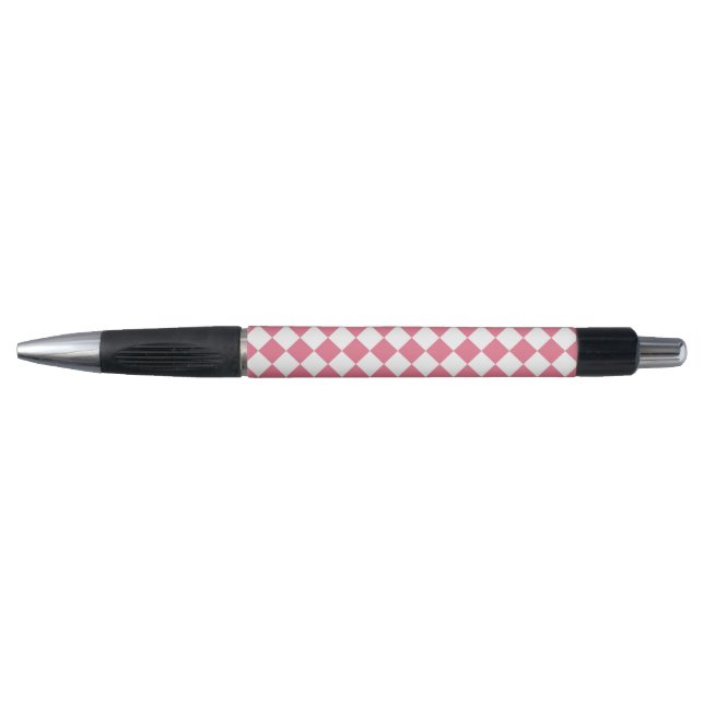 Pink White Diamond Chequered Pattern Pen (Front)