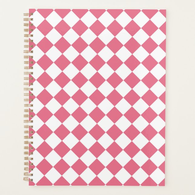 Pink White Diamond Chequered Pattern Planner (Front)