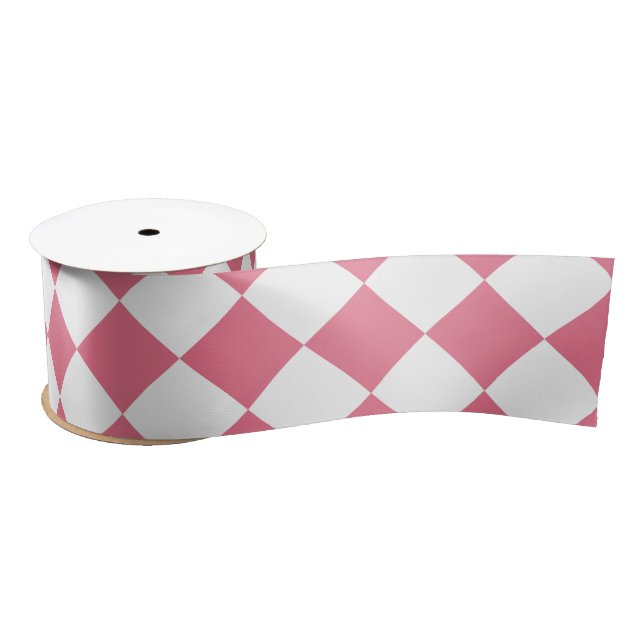 Pink White Diamond Chequered Pattern Satin Ribbon (Spool)