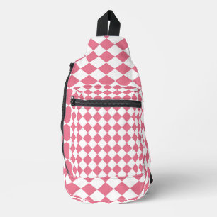 Pink White Diamond Chequered Pattern Sling Bag