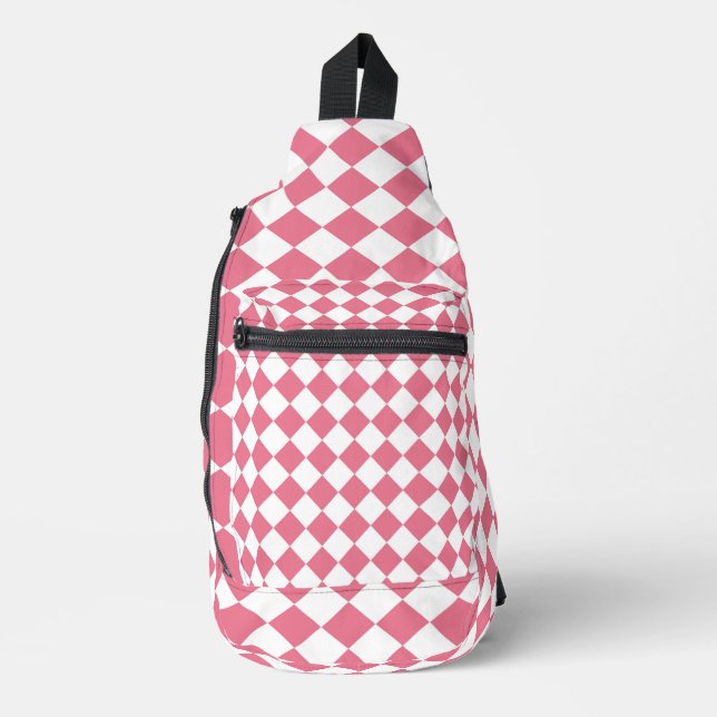 Pink White Diamond Chequered Pattern Sling Bag (Front)