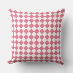 Pink White Diamond Chequered Pattern Throw Pillow
