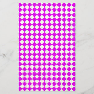 Pink White Diamond Harlequin Chequered Pattern Stationery