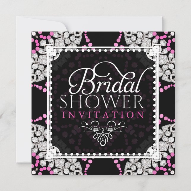 Pink White Diamond Sparkle Bridal Shower Invite (Front)