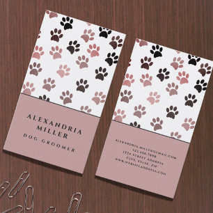 Pink & White Dog Paw Prints   Dog Grooming Business Card