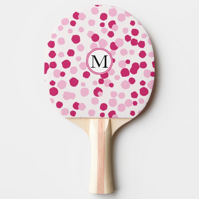 Pink White Dots Custom Monogram Ping Pong Paddle (Front)
