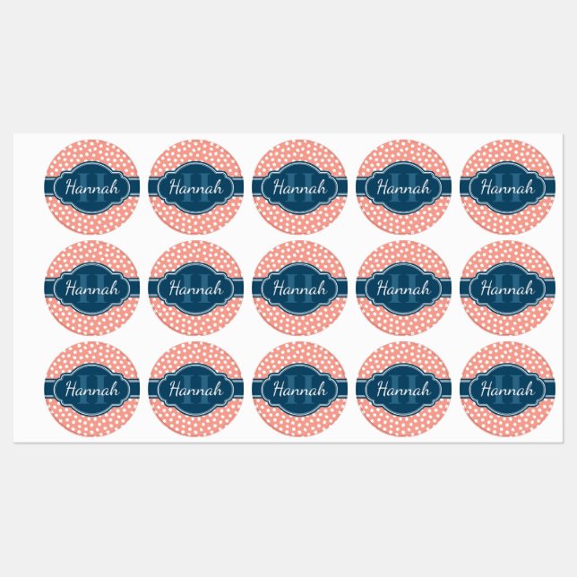 Pink White Dotted Pattern Navy Monogram (Sheet)