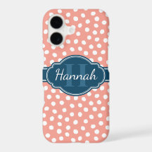 Pink White Dotted Pattern Navy Monogram