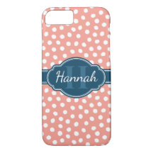 Pink White Dotted Pattern Navy Monogram