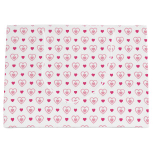 Pink & White Double Hearts Patterned Large Gift Bag