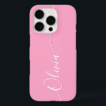 Pink White Elegant Calligraphy Script Name iPhone 16 Pro Case<br><div class="desc">Pink Elegant White Calligraphy Script Custom Personalized Name iPhone 16 Pro Smart Phone Cases features a modern and trendy simple and stylish design with your personalized name in elegant hand written calligraphy script typography on a pink background. Designed by ©Evco Studio www.zazzle.com/store/evcostudio</div>