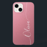 Pink White Elegant Calligraphy Script Name Case-Mate iPhone 14 Case<br><div class="desc">Pink Shimmer White Elegant Calligraphy Script Custom Personalized Name iPhone 14 Smart Phone Cases features a modern and trendy simple and stylish design with your personalized name in elegant hand written calligraphy script typography on a metallic pink shimmer background. Designed by ©Evco Studio www.zazzle.com/store/evcostudio</div>