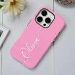Pink White Elegant Calligraphy Script Name iPhone 16 Pro Case<br><div class="desc">Pink Elegant White Calligraphy Script Custom Personalized Name iPhone 16 Pro Smart Phone Cases features a modern and trendy simple and stylish design with your personalized name in elegant hand written calligraphy script typography on a pink background. Designed by ©Evco Studio www.zazzle.com/store/evcostudio</div>