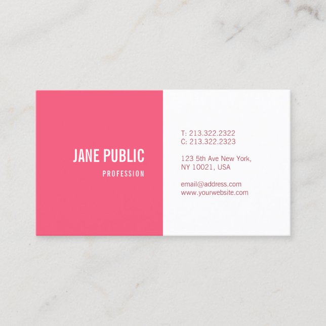 Pink White Elegant Minimalist Modern Template Business Card (Front)