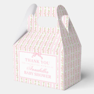 Pink & White Fancy Floral Baby Shower Gable Favor Box