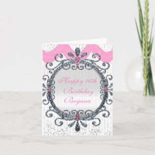 Pink & White Fancy Frame Birthday Greeting Card