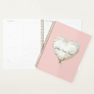 Pink White Faux Lace Heart Balloon Planner