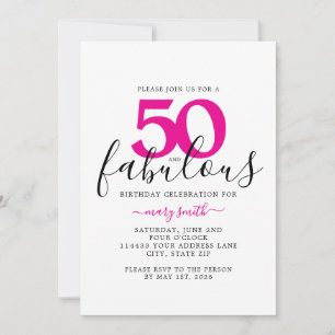 Pink White Fifty and Fabulous 50th Birthday Party Invitation