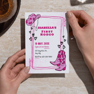 Pink & White First Rodeo Girl Invitations d'annive