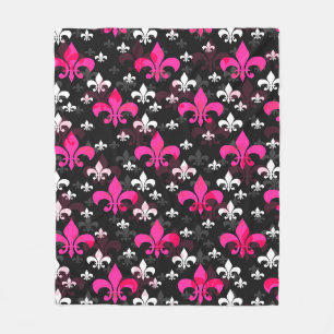 Pink White Fleur De Lis Fleece Blanket
