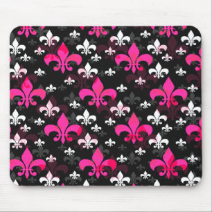 Pink White Fleur De Lis Mouse Pad