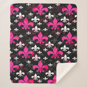Pink White Fleur De Lis  Sherpa Blanket