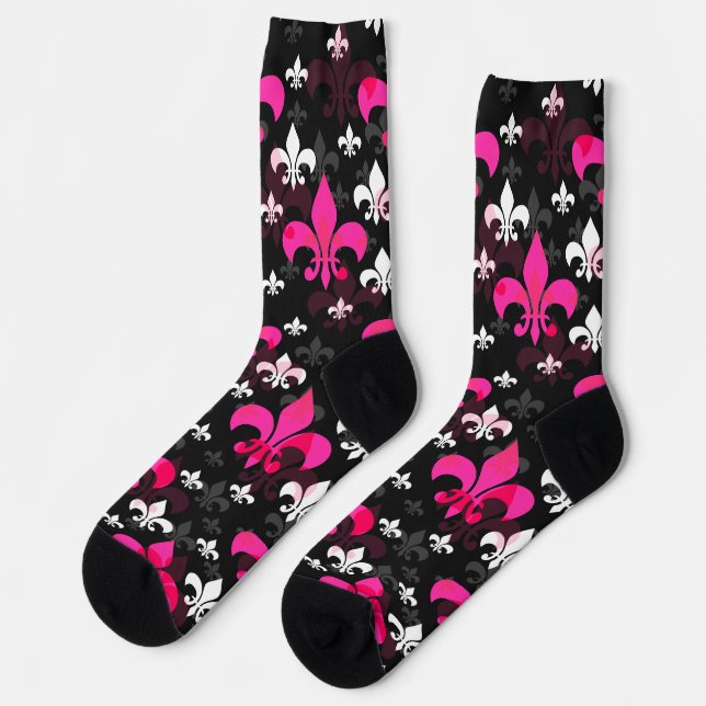Pink White Fleur De Lis  Socks (Left)