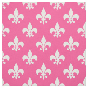 Pink White Fleur-de-lis Textile Fabric