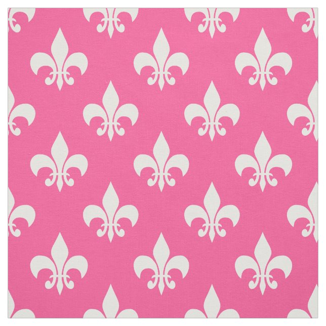 Pink White Fleur-de-lis Textile Fabric (Swatch)