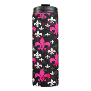 Pink White Fleur De Lis Thermal Tumbler