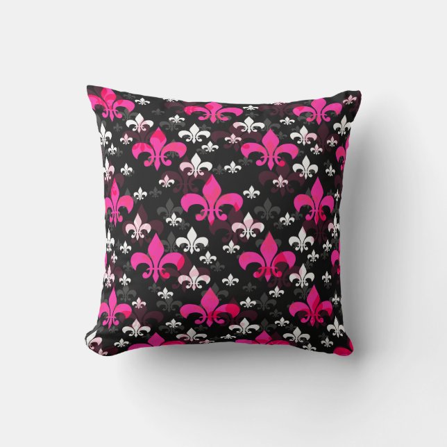 Pink White Fleur De Lis  Throw Pillow (Front)