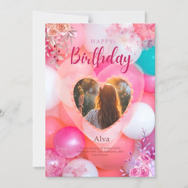 Pink & White Floral Birthday Card  (Front)